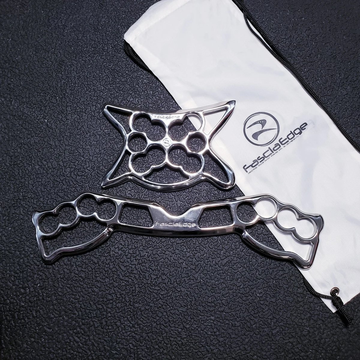 FasciaEdge Pro set — stainless steel Butterfly and Bar tools with carry pouch