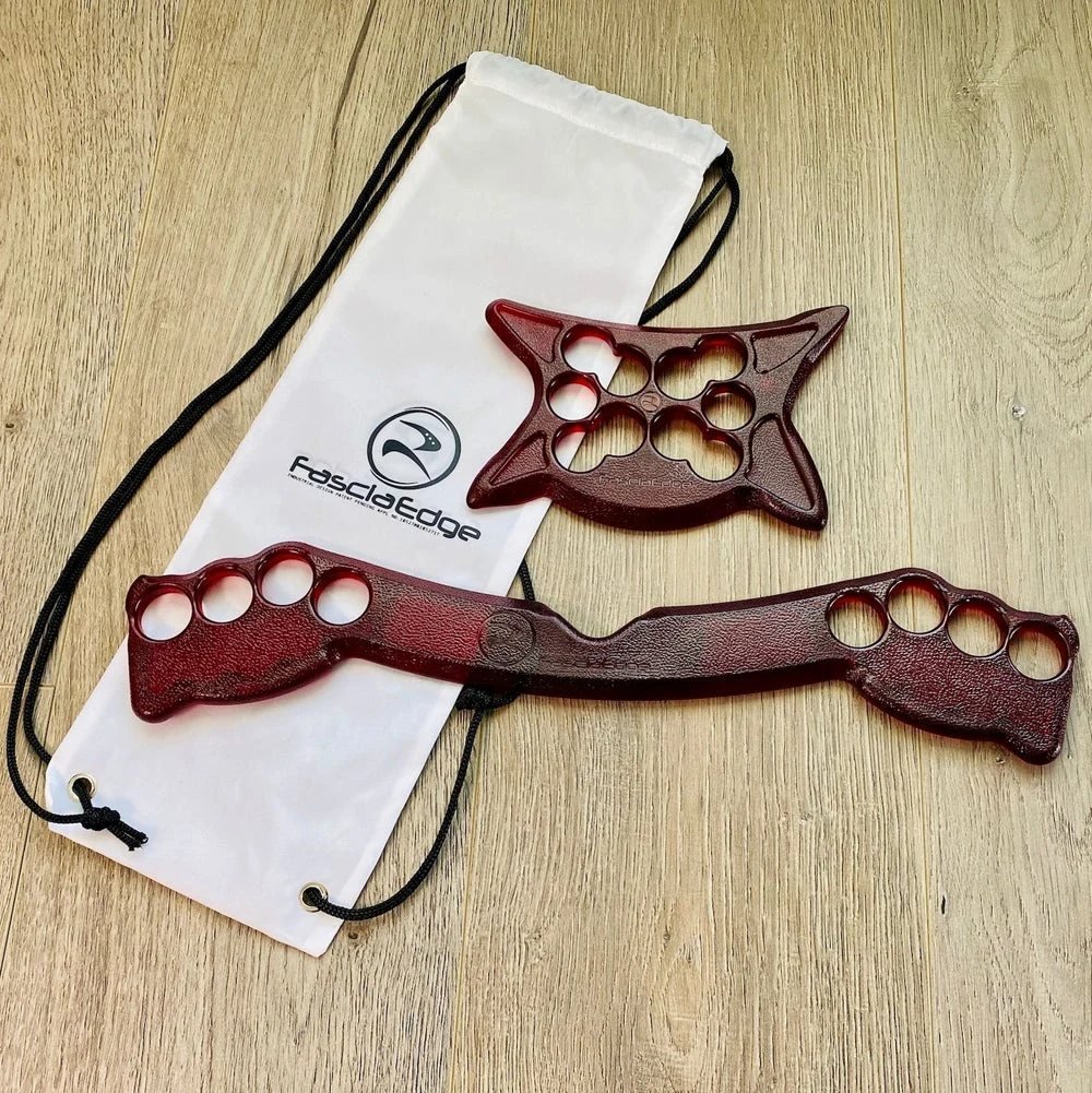 FasciaEdge Starter set — burgundy resin Butterfly and Bar tools with carry pouch